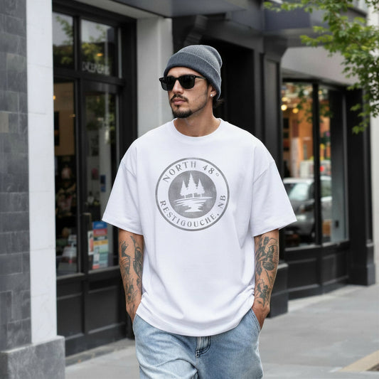 North 48° Classic Vintage Tee celebrating the rugged beauty of the Restigouche River, Appalachian Mountains and Northern NB.