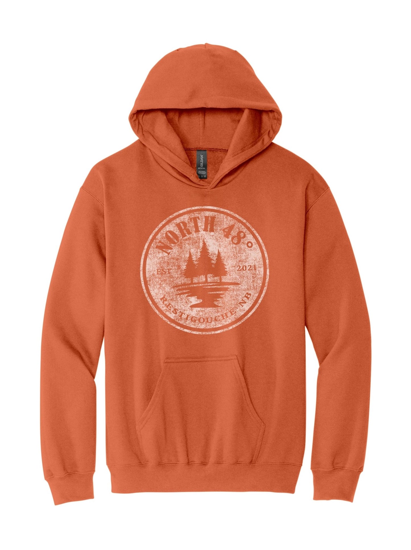 Shop the Classic Vintage Distressed Crest Hoodie by North 48°. Premium casual clothing designed in Northern New Brunswick!