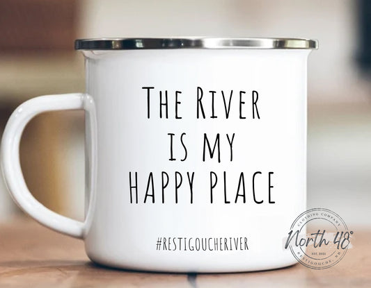 North 48° THE RIVER IS My Happy Place Enamel Camping Coffee Mug