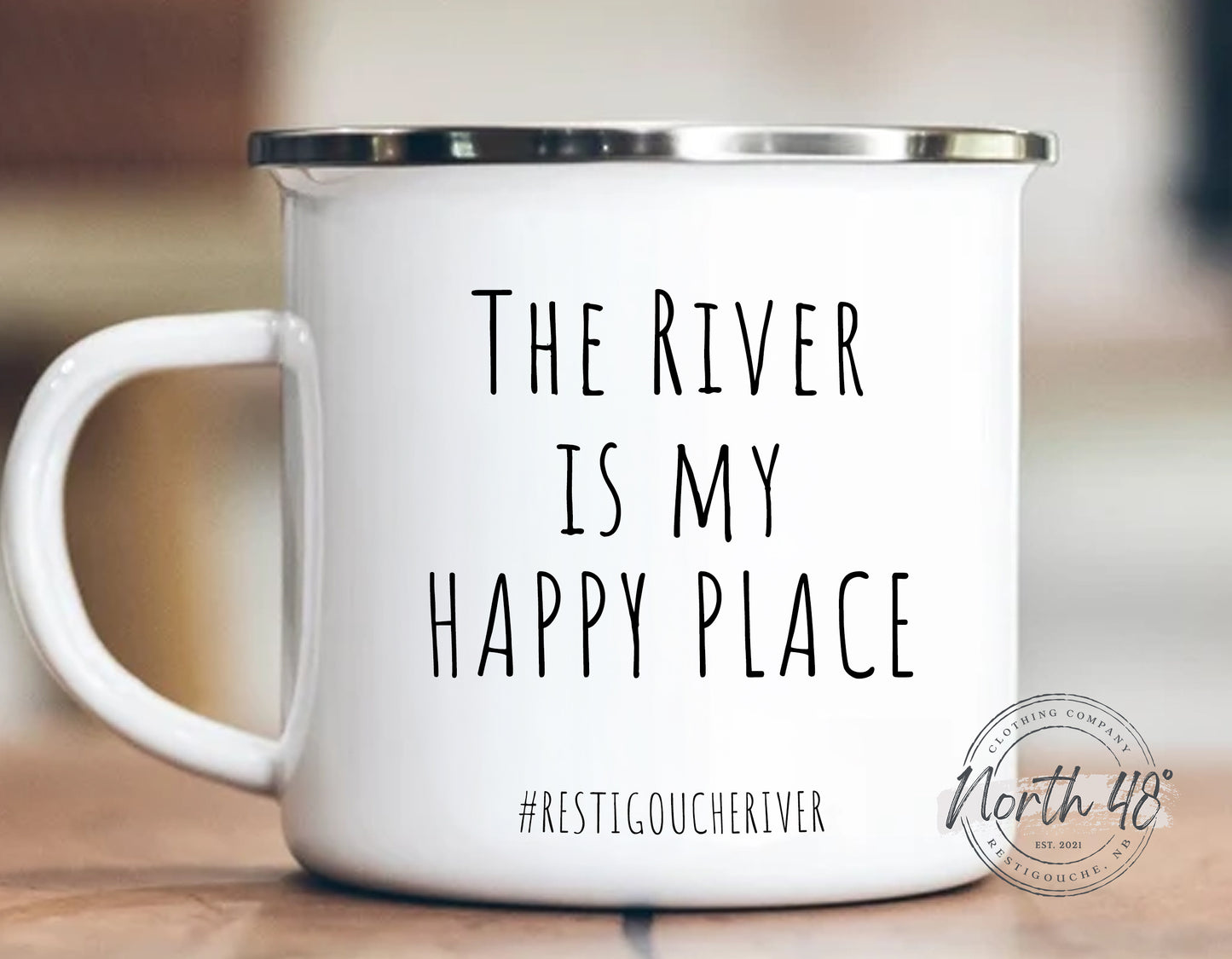 North 48° THE RIVER IS My Happy Place Enamel Camping Coffee Mug