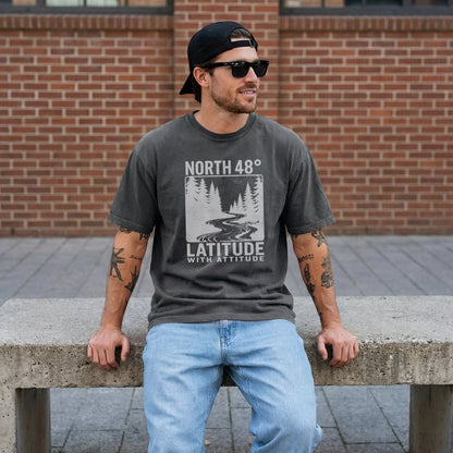 North 48° Vintage Latitude With Attitude captures the spirit of Northern NB, the Restigouche, and Canada's rugged East Coast.