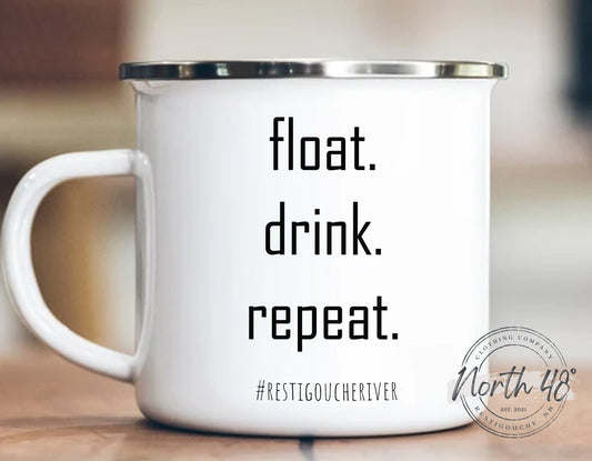 North 48° FLOAT, DRINK, REPEAT Enamel Camping Coffee Mug