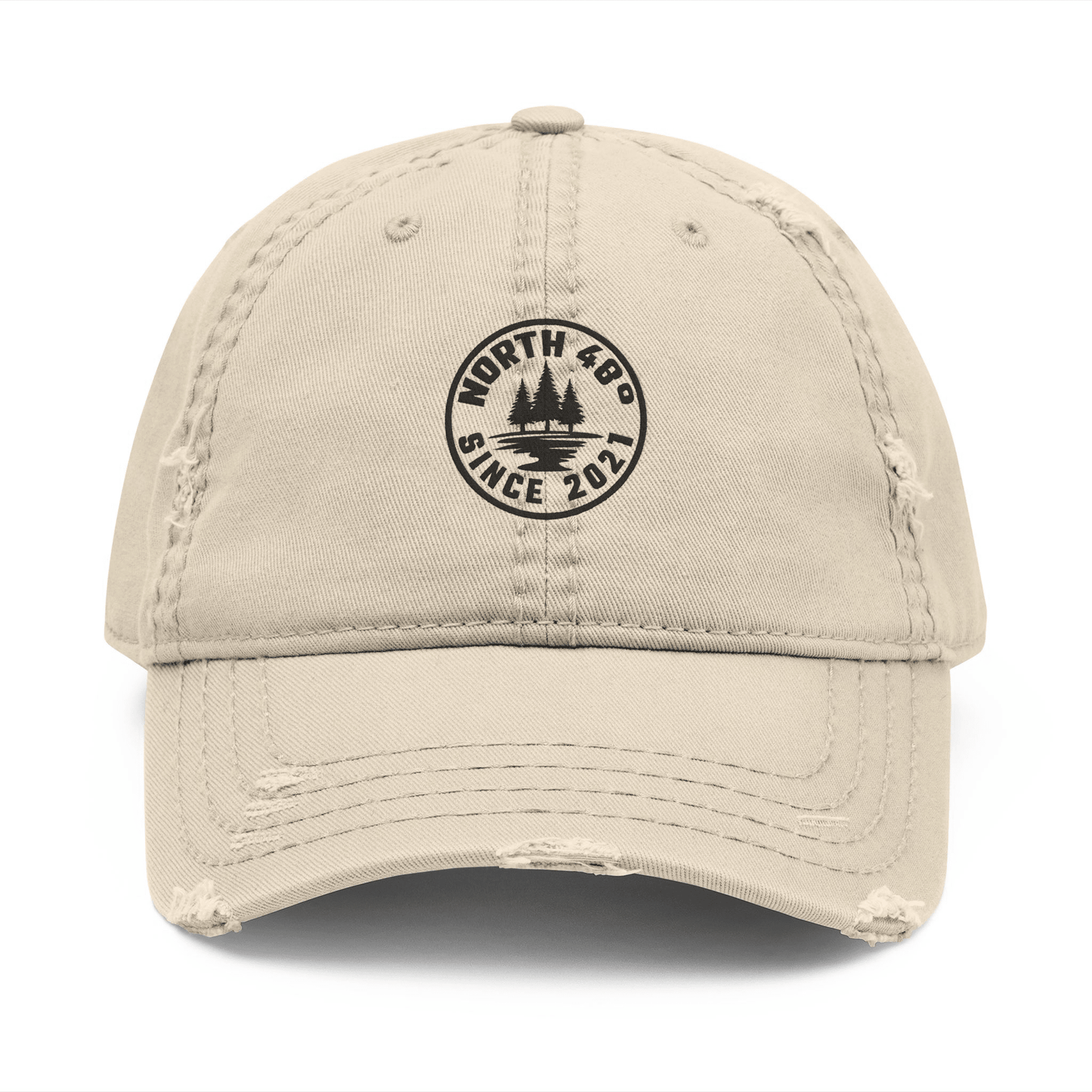 Elevate your everyday style with the Embroidered North 48°® Vintage Distressed premium Dad Cap.
