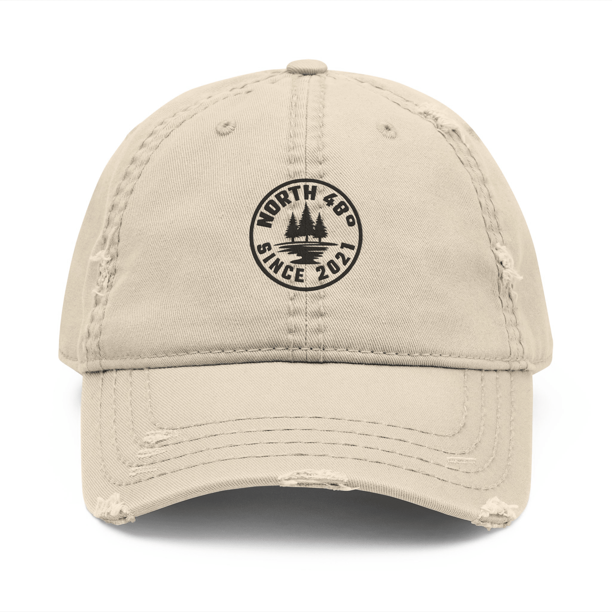 Elevate your everyday style with the Embroidered North 48°® Vintage Distressed premium Dad Cap.