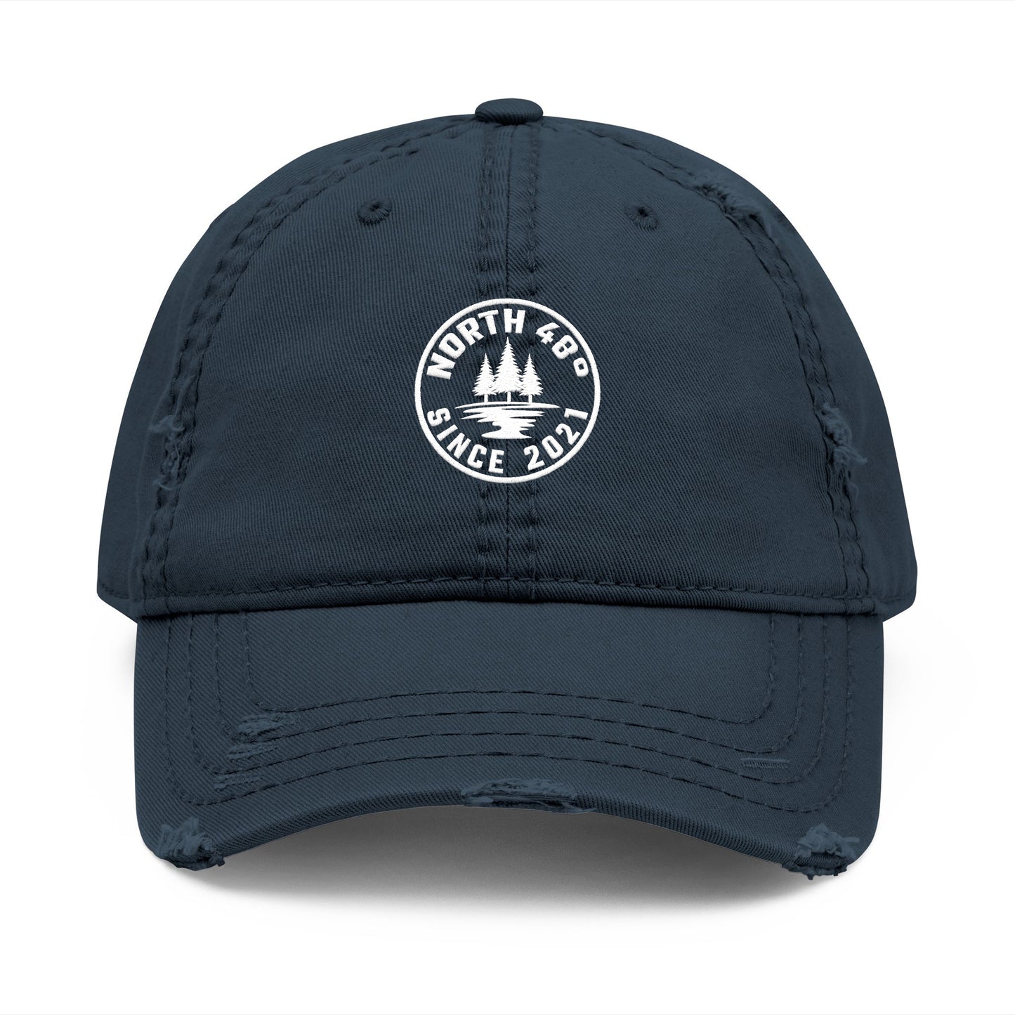 Elevate your everyday style with the Embroidered North 48°® Vintage Distressed premium Dad Cap.