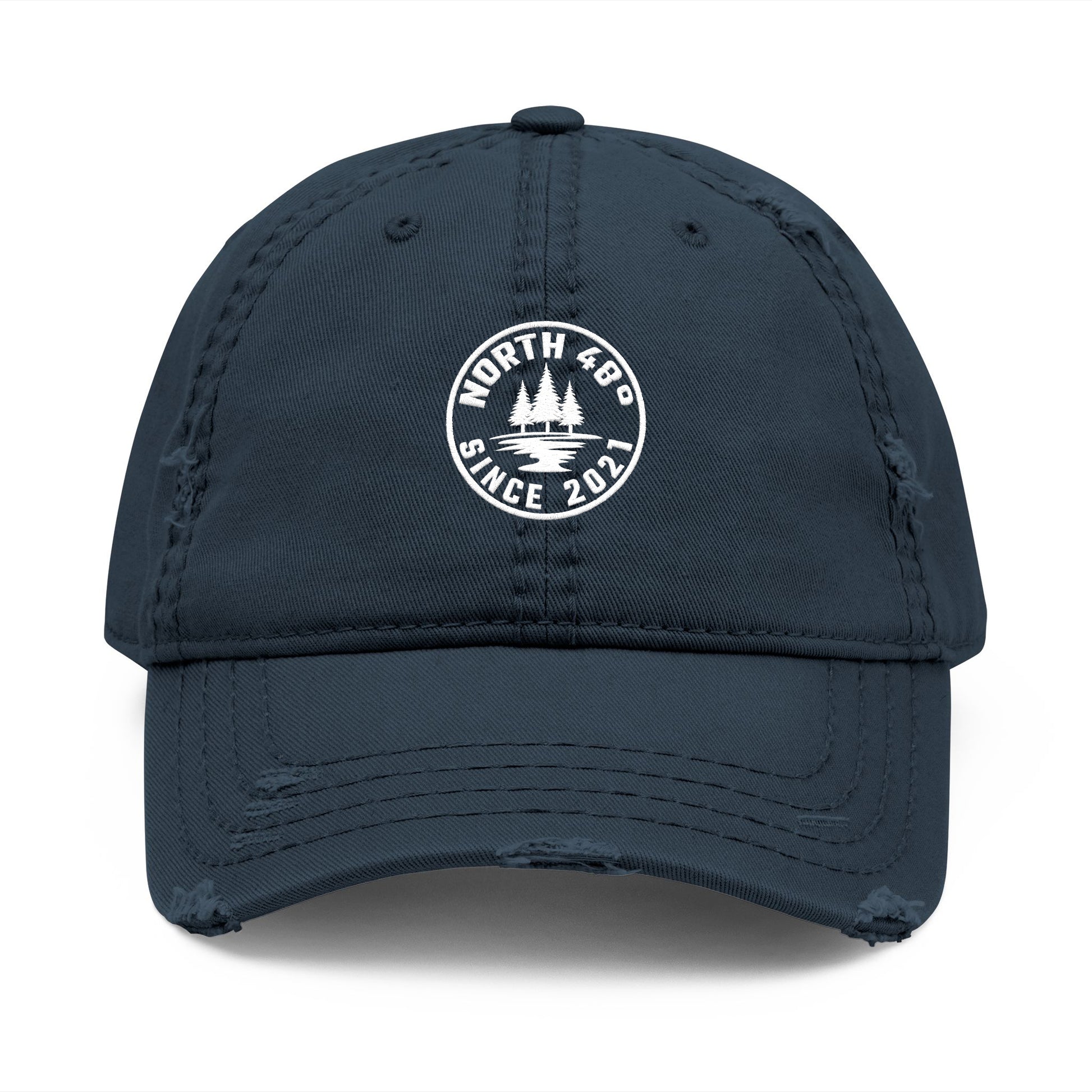 Elevate your everyday style with the Embroidered North 48°® Vintage Distressed premium Dad Cap.