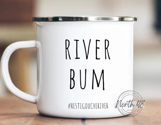 North 48° RIVER BUM Enamel Camping Coffee Mug